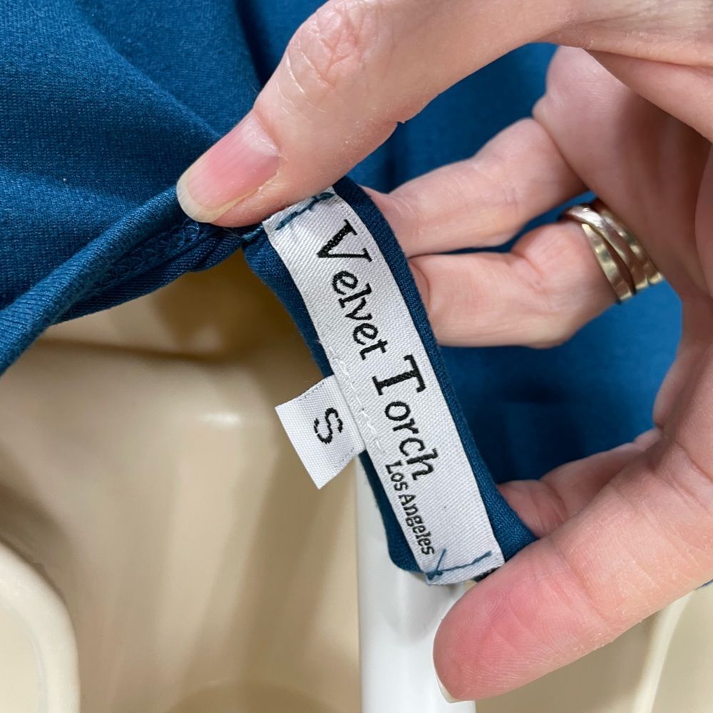 Nordstrom Maxi Dress W/ S Teal Blue Velvet Torch V-Neck Pocket Jersey LN/NWOT - Picture 4 of 11
